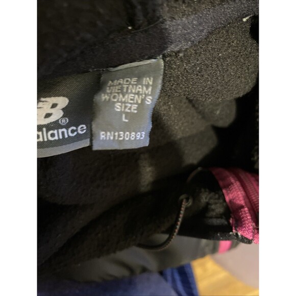 New Balance Women's Fleece Hoodie Jacket Large Full Zipper Black Pink - Picture 5 of 5